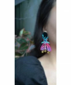 Lucinda's Neon Pink Geometric Moth Earrings