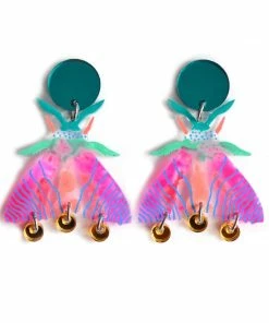 Lucinda's Neon Pink Geometric Moth Earrings