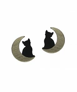 Lucinda's Small Cat In Moon Studs