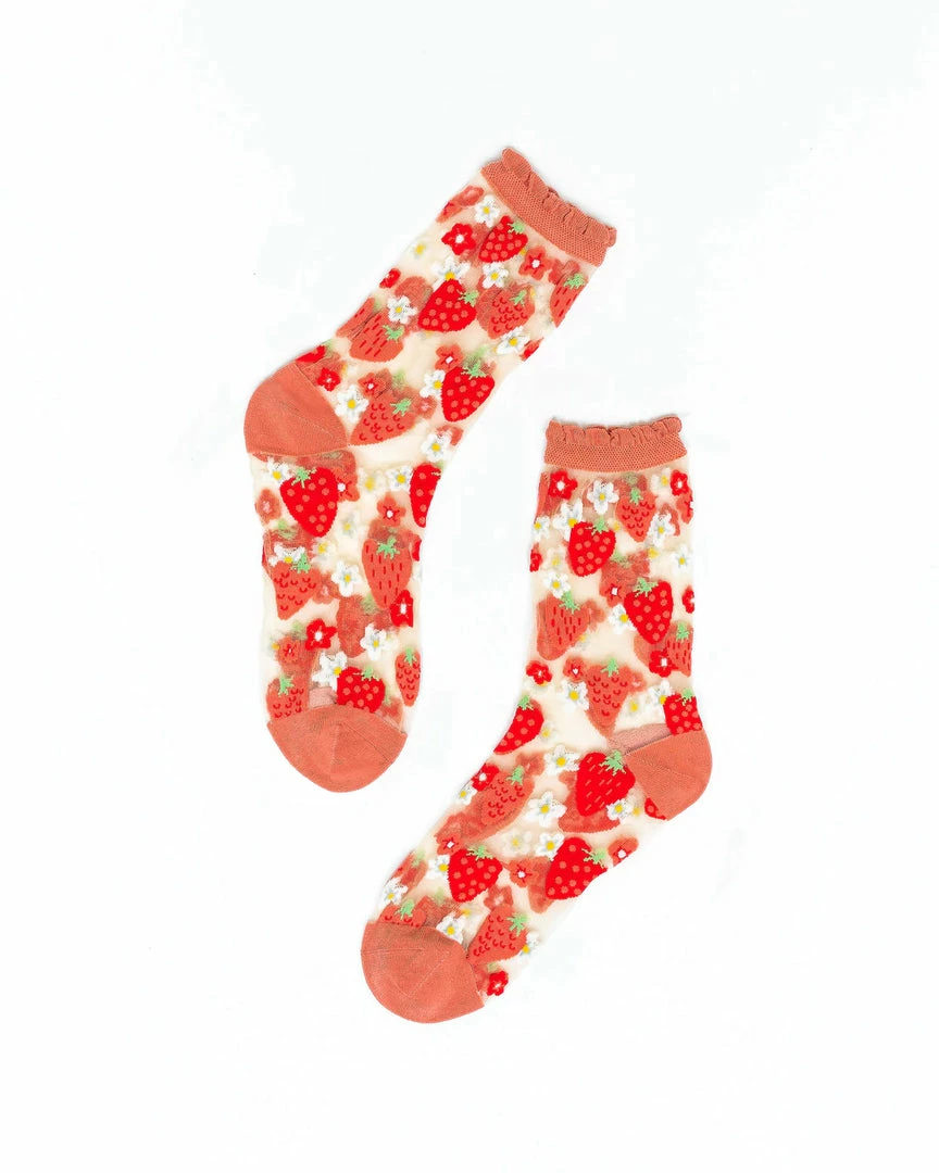 Lucinda's New Strawberry Daisy Sheer Ruffle Crew Socks 4 Lucinda's New Strawberry Daisy Sheer Ruffle Crew Socks
