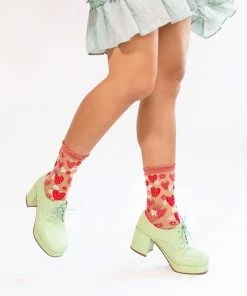 Lucinda's New Strawberry Daisy Sheer Ruffle Crew Socks 12 Lucinda's New Strawberry Daisy Sheer Ruffle Crew Socks