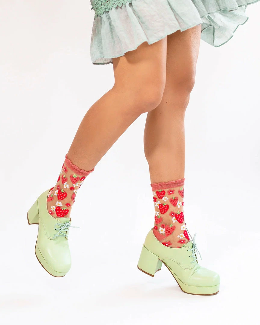 Lucinda's New Strawberry Daisy Sheer Ruffle Crew Socks 6 Lucinda's New Strawberry Daisy Sheer Ruffle Crew Socks
