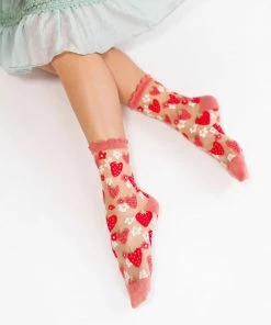 Lucinda's New Strawberry Daisy Sheer Ruffle Crew Socks 15 Lucinda's New Strawberry Daisy Sheer Ruffle Crew Socks
