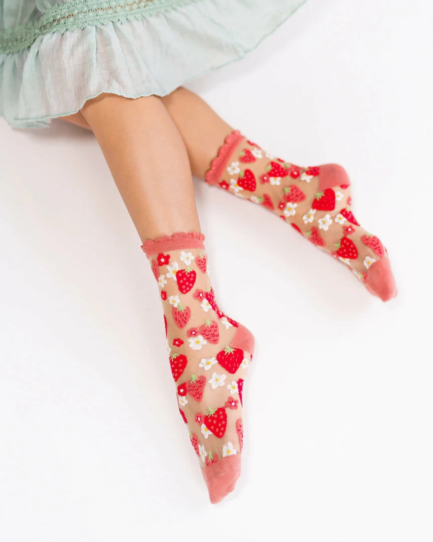 Lucinda's New Strawberry Daisy Sheer Ruffle Crew Socks 9 Lucinda's New Strawberry Daisy Sheer Ruffle Crew Socks