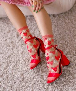 Lucinda's New Strawberry Daisy Sheer Ruffle Crew Socks